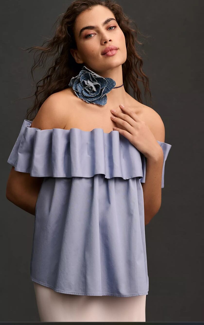 NWT Anthropologie Mare Mare Pleated Off Shoulder Blue Top - Small